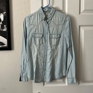 Embellished collar chambray button down
